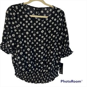 NWT BCX Black Floral Blouse